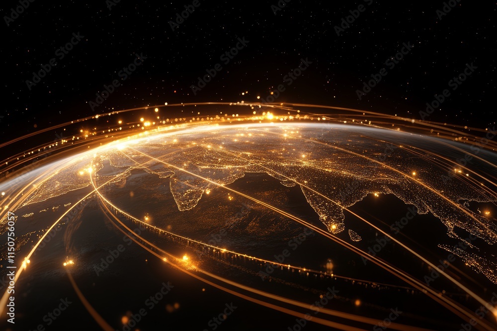 Poster visual representation of global connectivity highlighting economic ties and technological networks a