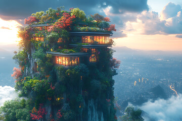 A modern skyscraper with vertical gardens and eco-friendly energy solutions