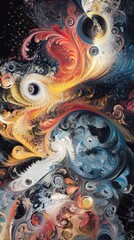 Fototapeta premium Abstract fractal art with intricate swirls and vibrant colors, resembling an endless spiral of energy. A visual representation of complexity and beauty. HD phone wallpaper.