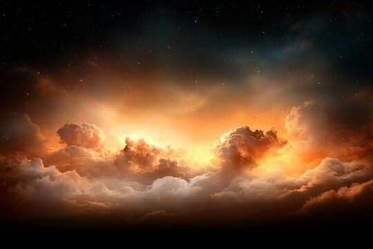 Dramatic sunset clouds illuminating the sky with vibrant orange and hints of blue
