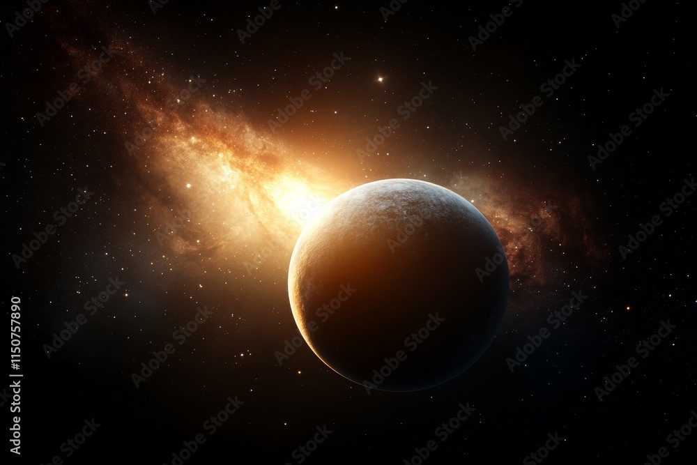 Aufkleber celestial event featuring a planet illuminated by a distant galaxy's radiance in deep space