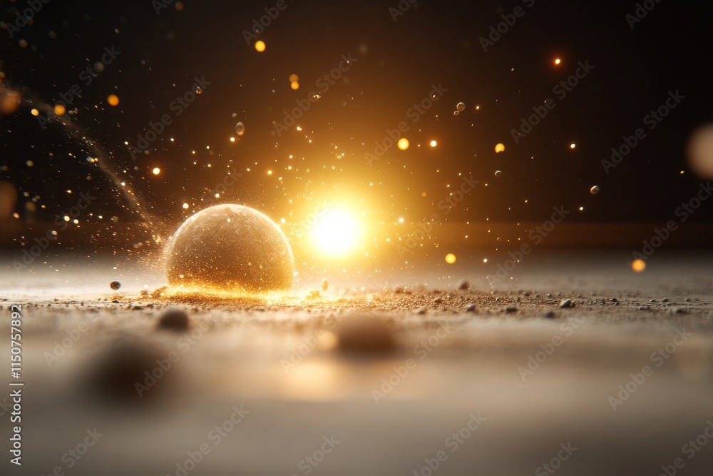 Aufkleber bright explosion creates particles in the air at a close range in a dark space during an artistic ex