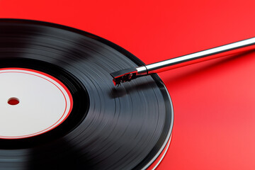 Vinyl record isolated on red background