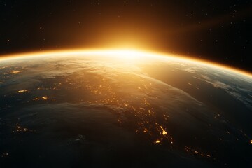 Fototapeta premium Sunrise over Earth captured from space showcasing the beauty of our planet's horizon and illuminated cities
