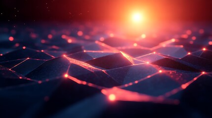 Obraz premium Abstract Red Illuminated Geometric Landscape