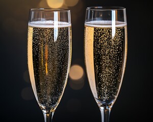 Elegant champagne glasses clinking in celebration of the New Year