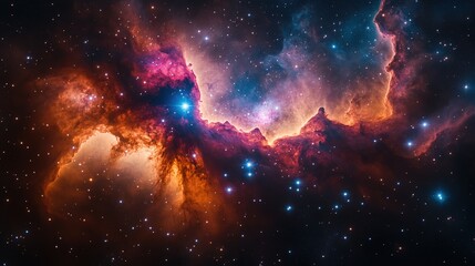 Obraz premium Vivid nebula with vibrant colors, stars, and cosmic dust clouds.