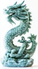 Jade dragon statue, coiled, detailed scales.