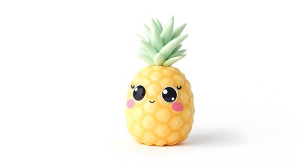 cute cartoon pineapple with happy smiling face on white background for branding or design