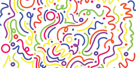  line doodle seamless pattern. Creative abstract squiggle style drawing background for children or trendy design with basic shapes. Simple childish scribble wallpaper print