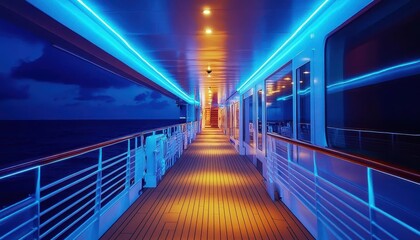 Cruise ship vacation with vibrant lighting, sleek design, dynamic atmosphere