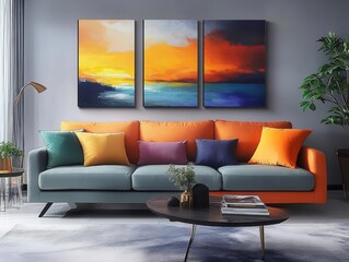 Decorative wall art with vibrant colors, sleek design, cozy home setup