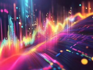 Financial success celebration with vibrant charts, dynamic energy, soft glow