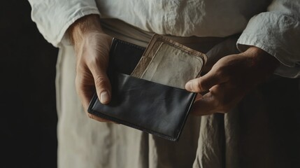 A Man Holding a Wallet with Old Photos