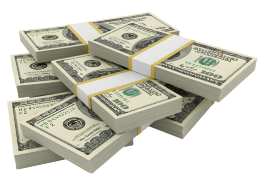 stack of dollars, bundle of money