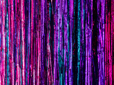 long curtain glitter bright tinsel background, multicolored