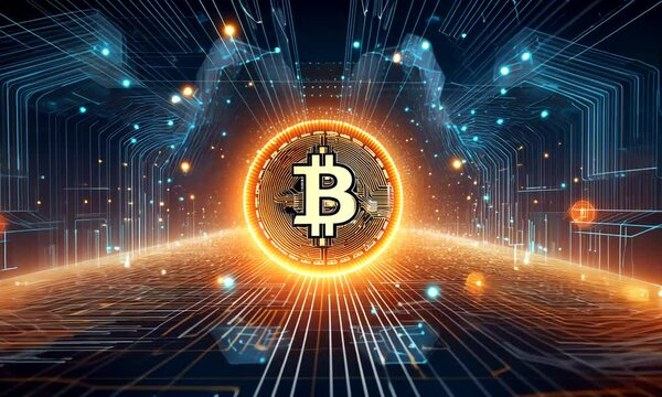 Visualization of blockchain network of digital technologies cryptocurrency. Innovative concept of bitcoin mining.