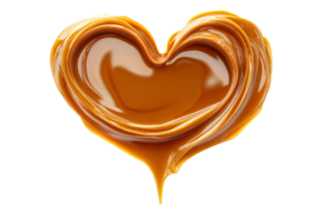 A heart shaped caramel cream, isolated over transparent background, PNG cut-out	
