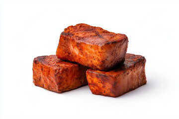 Smoked tofu blocks stacked together, showcasing rich, grilled texture and appetizing color. Perfect for plant based dishes and healthy meals.