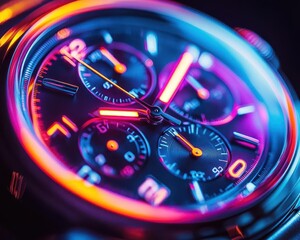 Fototapeta premium Luxury watch close-up with vibrant lighting, sleek design, soft glow