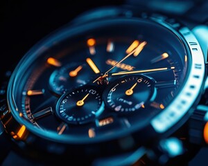 Fototapeta premium Luxury watch close-up with vibrant lighting, sleek design, soft glow