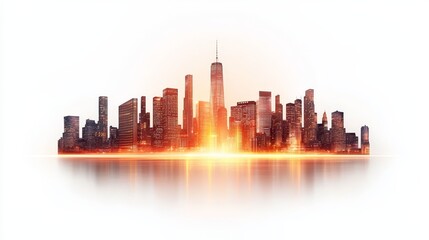 Manhattan cityscape with moving cars, intense motion blur, lively downtown scene, colorful digital art style, isolated on white background