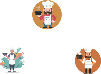 Set of Cartoon Chef Illustrations