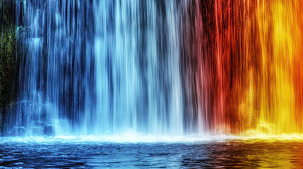An abstract representation of a flowing waterfall, with vibrant colors and movement