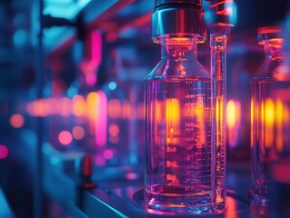 Science experiment with vibrant equipment, sleek lab design, dynamic energy