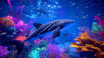 Fototapeta premium Discover an enigmatic underwater city with coral shaped structures that emit a soft glow