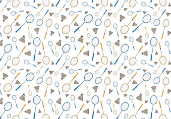 Doodle badminton seamless pattern with hand drawn shuttlecock and dots. Vector sport background for textile