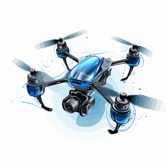 Drone remote control with blue lines - Vector illustration for technology, UAV operation, aerial photography