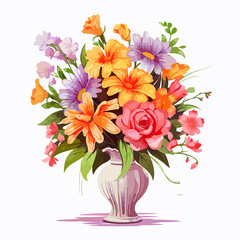 Obraz premium White vase with flowers vector illustration isolated on white background