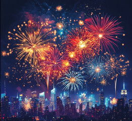 fireworks over the city
