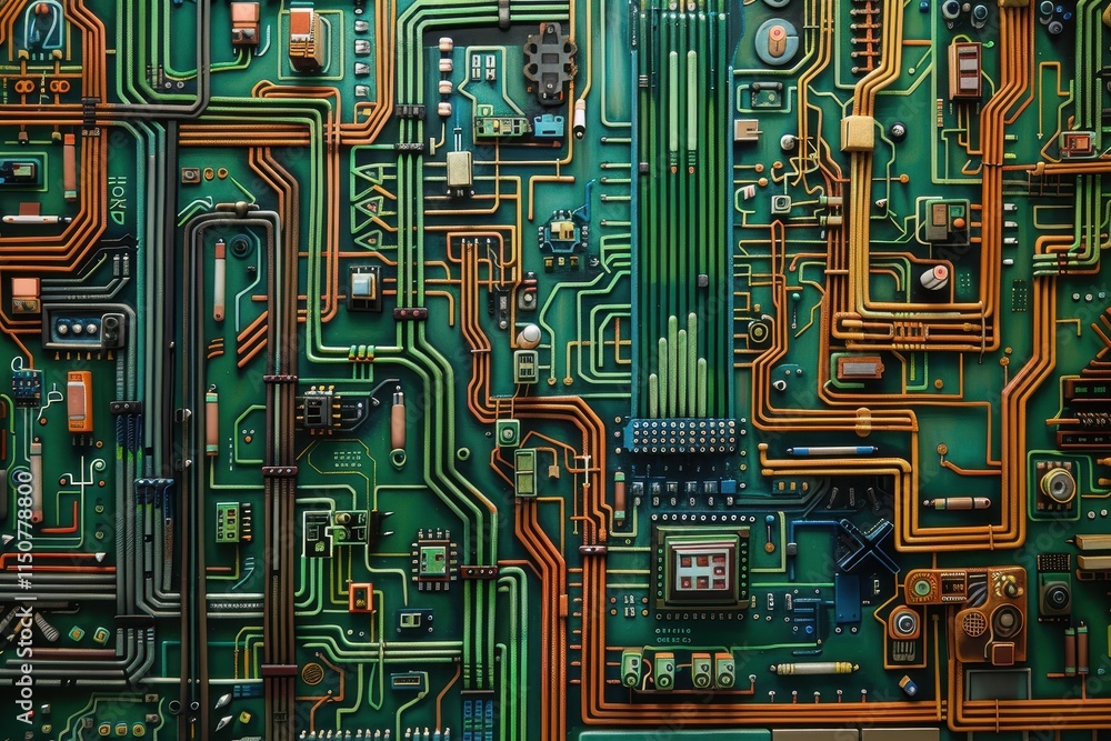 Poster Detailed view of an electronic circuit board showcasing intricate pathways and components for modern technology development