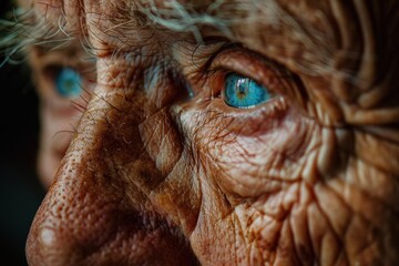 Elderly person's expressive eyes reflecting a life of wisdom and experience in soft, natural lighting creating a poignant atmosphere