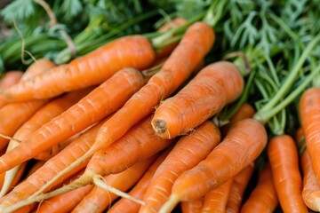 Fresh carrots displayed at a local farmers market highlighting vibrant colors and natural textures in a rustic setting
