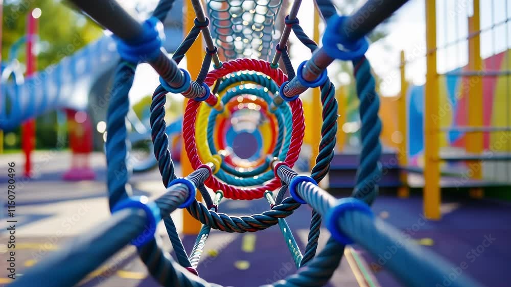 Poster the playground transformed into a subatomic obstacle course sparking curiosity in childrens minds.