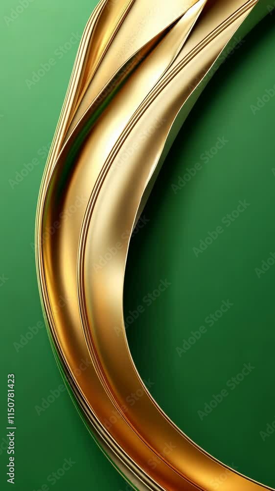Poster golden abstract curves on a vibrant green background create a visually striking design