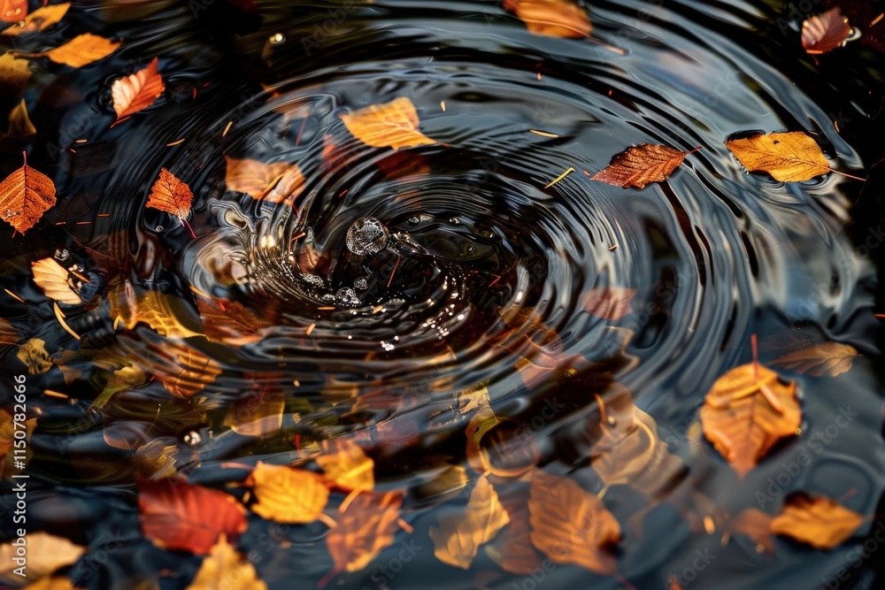 Aufkleber swirling water with fallen autumn leaves creating ripples in a serene pond during a peaceful afterno