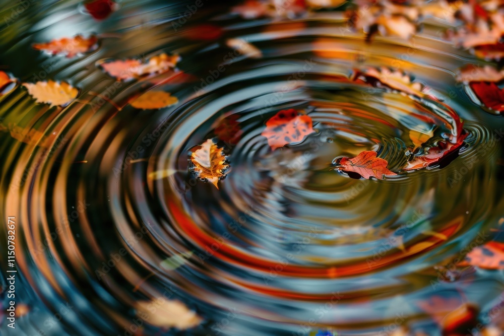 Aufkleber swirling water with fallen autumn leaves creating ripples in a serene pond during a peaceful afterno