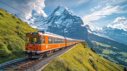 Obraz premium Scenic Train Journey through Majestic Mountains