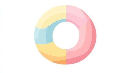 a creative donut chart clipart, segmented data visualization element, pastel colors, flat design, isolated on white background