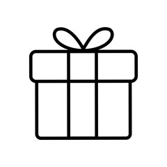 Vector illustration of gift box with bow in line art style isolated on white background.
