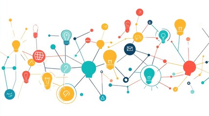 a creative mind map chart clipart, brainstorming process element, colorful connected nodes, flat design, isolated on white background 