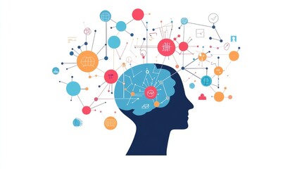 a creative mind map chart clipart, brainstorming process element, colorful connected nodes, flat design, isolated on white background 