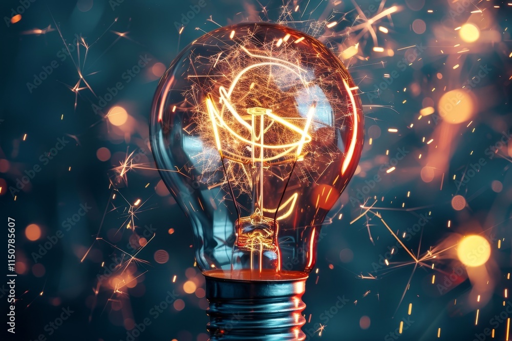 Aufkleber Sparkling light bulb illuminating colorful bokeh against a dark background during a creative still life session