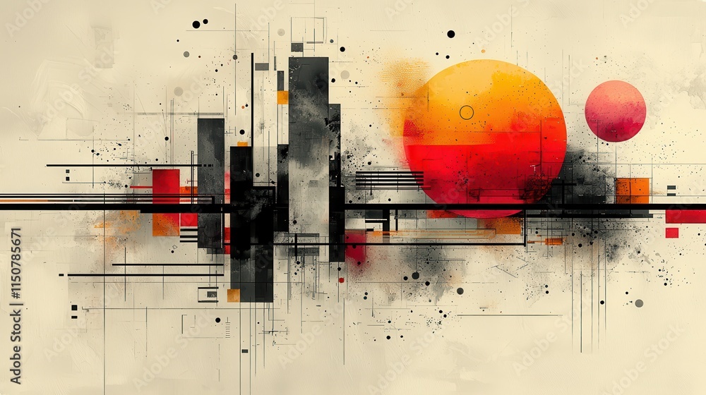 Poster abstract art with geometric forms and bold colorful elements