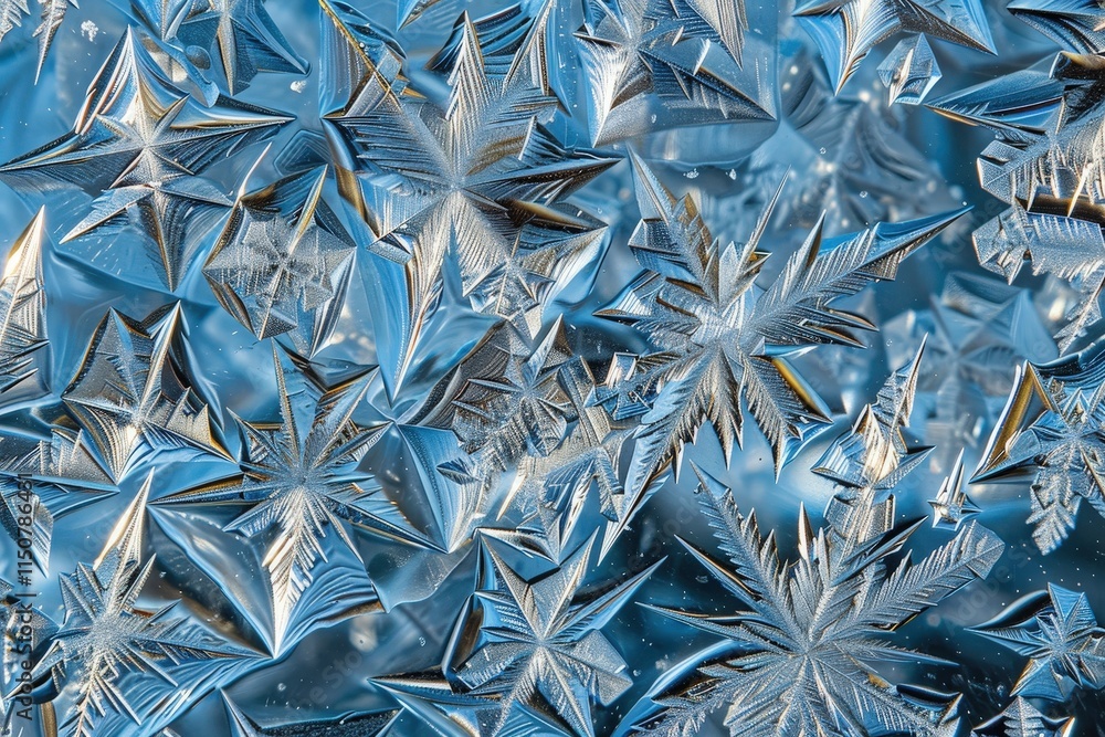 Poster intricate frost patterns form on a window at dawn, showcasing nature's artistry in winter