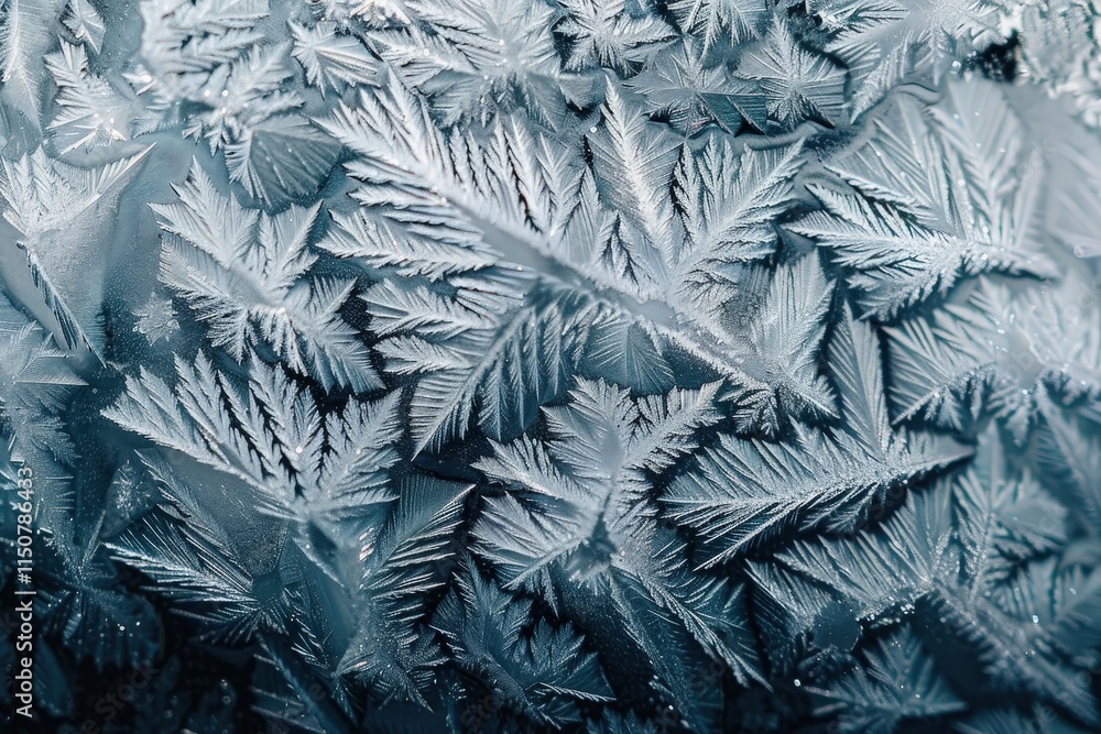 Poster intricate frost patterns form on a window at dawn, showcasing nature's artistry in winter